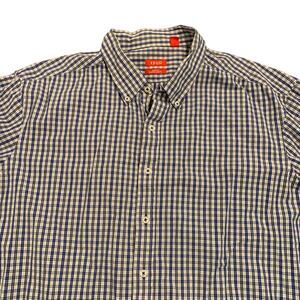 IZod Mens navy blue plaid button down shirt slim fit XXL